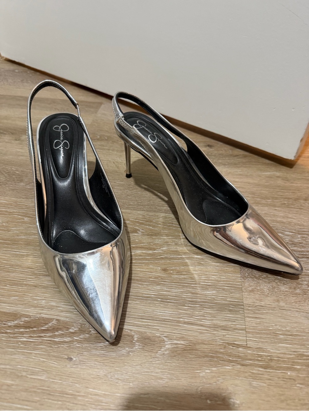 Jessica Simpson Metallic Silver Pointed Slingback Heels